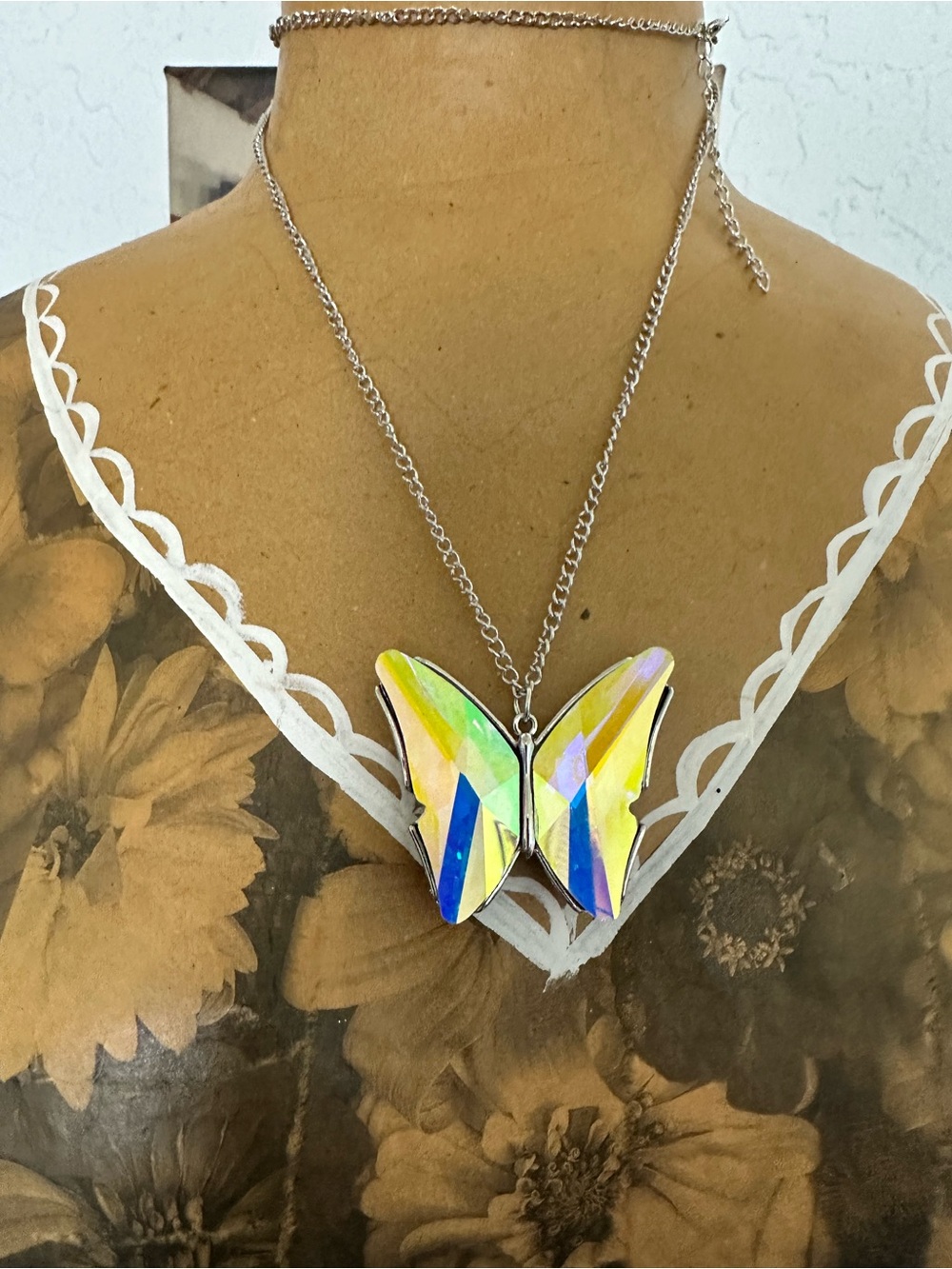 Iridescent Yellow Butterfly Pendant Necklace - Women Jewelry